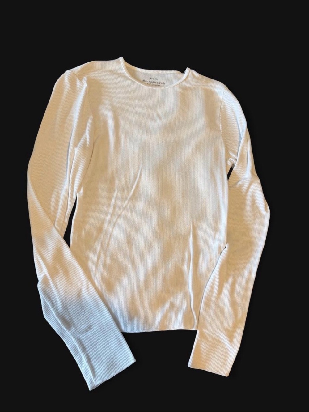 Abercrombie Long-Sleeve Ribbed Crewneck Top - White
